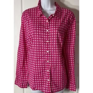 Crown & Ivy Pink & White Button Front Long Sleeve Cotton Top XL